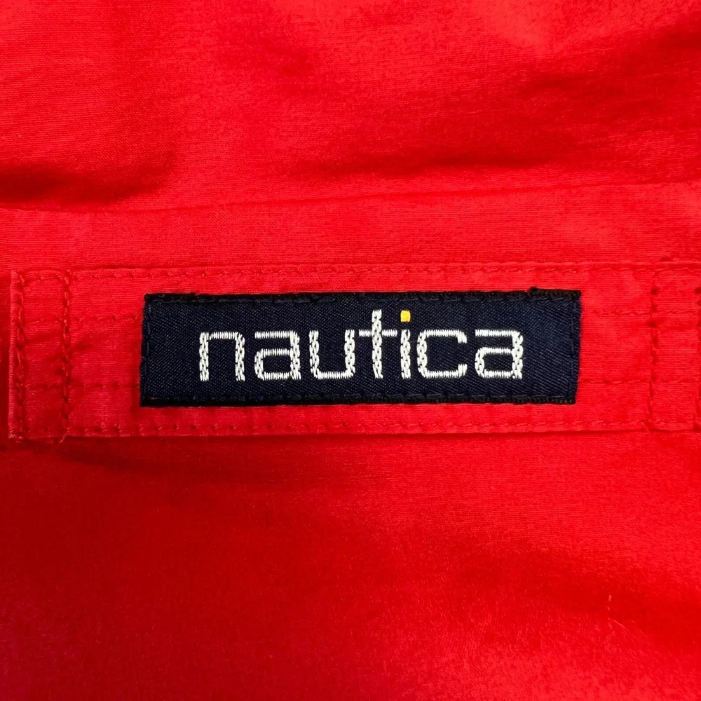 Vintage Nautica Harrington Red Full Zip Hooded Bomber Jacket L Striped Lining